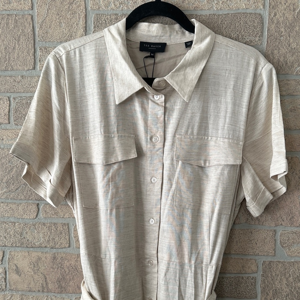 Ted Baker SHIRT DRESS WITH BELT Classic Neutral Rayon Linen - Picture 8 of 13